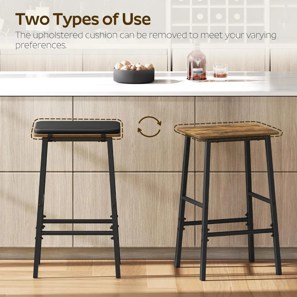 Bar Stools, Set of 2 Bar Chairs, Counter Height Stools, Upholstered Breakfast Bar Stools, for Dining Room, Kitchen Island
