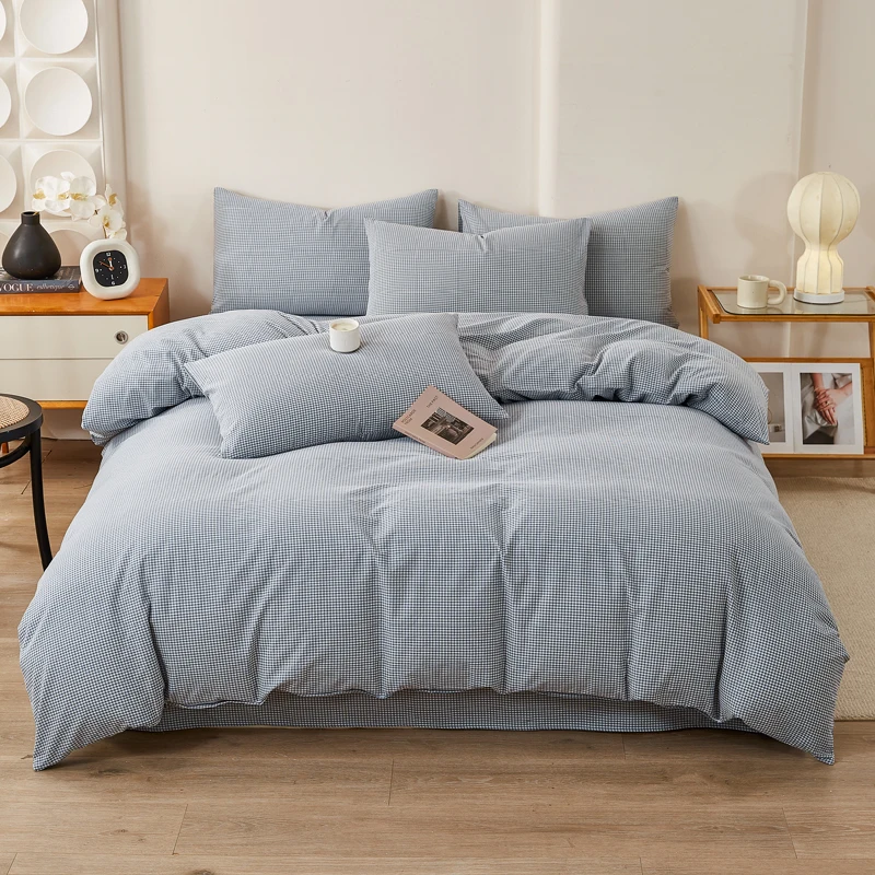 100% Cotton Plaid Duvet Cover Set Bedding Set With Quilt Cover Bed Sheet Pillowcases Queen King Size Quilt Cover Set