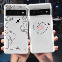 Cartoon World map scenery direction Phone Case For Google Pixel 9 Pro XL 8 7 6 Pro 8A 7A 6A 5 4 5A 4A 3A XL 5G TPU Clear Cover
