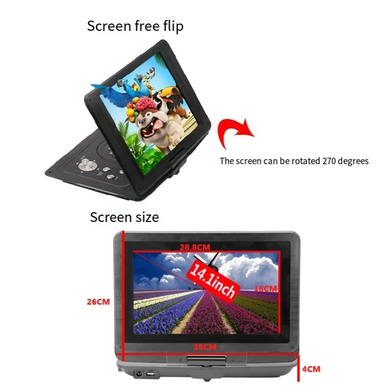 

New 14.1 Inch Flip Screen Portable DVD Player With Gamepad TV Function Home Theater E-book Reader Home Stereo System