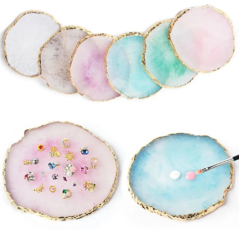 1PC Round Resin Agate Stone Nail Color Palette Gel Polish Pallet Mixing Drawing Paint Plate Pad Manicure Nail Art Display Shelf