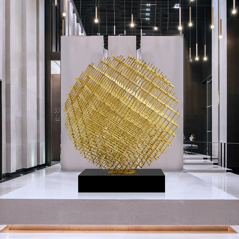 Custom-made stainless steel spherical sculpture ornaments, sales office hall decoration,  large-scale installation