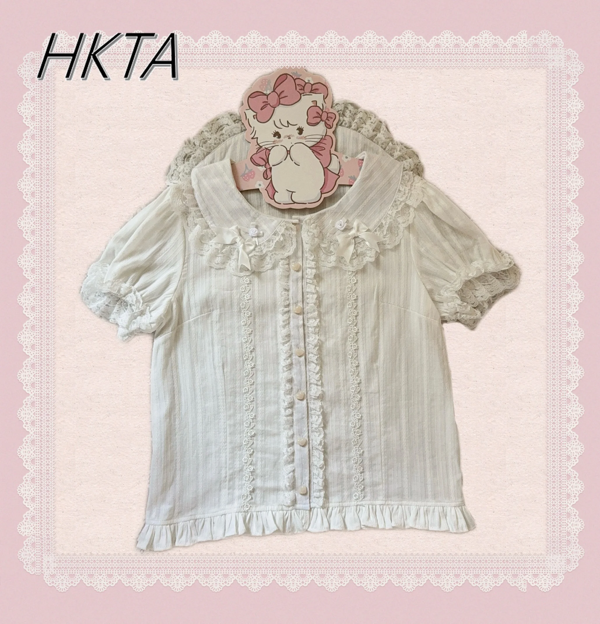 Kawaii Lolita interior tridimensional flor muñeca Collar encaje algodón dulce camisa mujeres hongo versátil Color sólido blusa Top