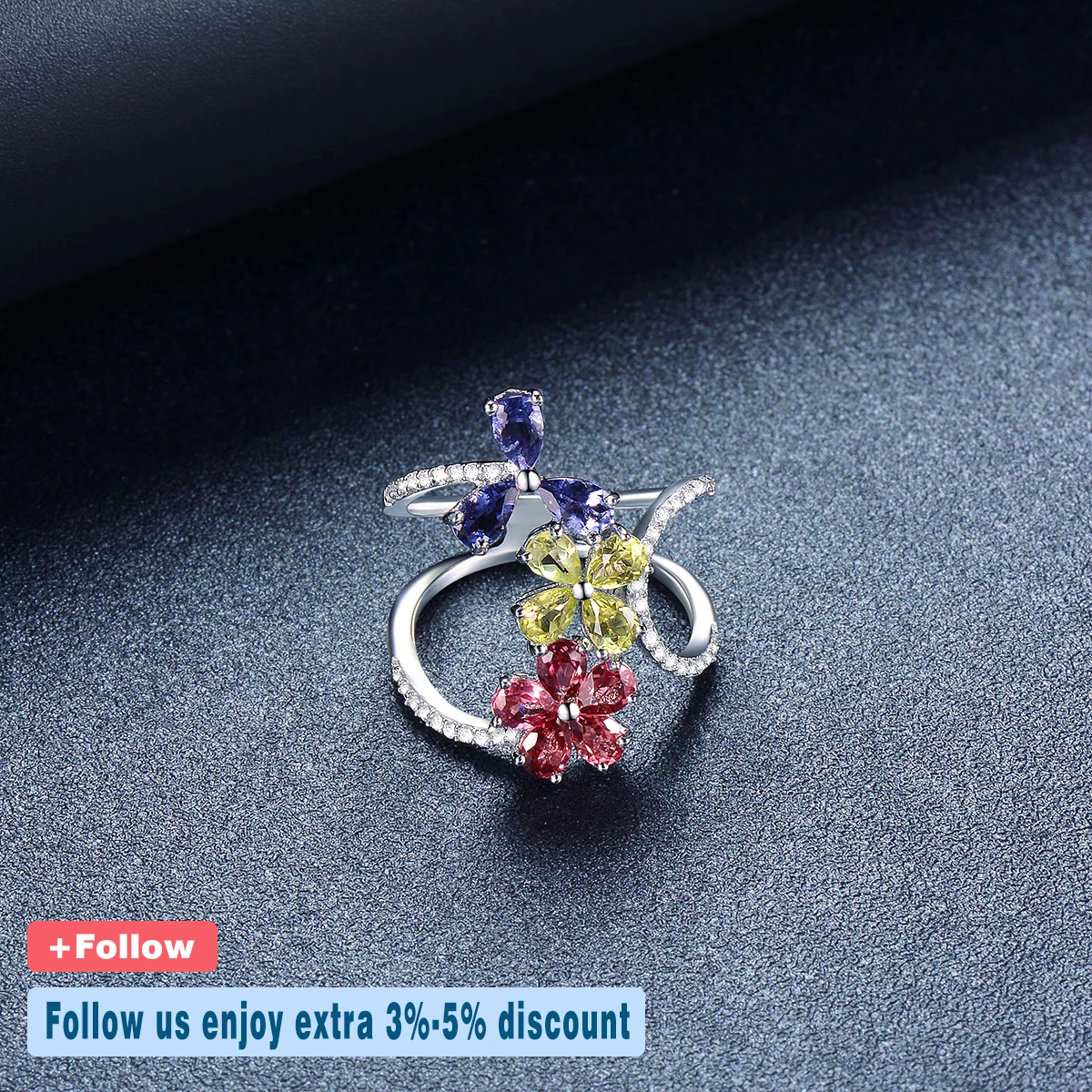 Hutang Engagement Rings 2.51 Carats Natural Multi Gemstone Garnet Peridot 925 Sterling Silver Ring Flower Fine Jewelry Gift