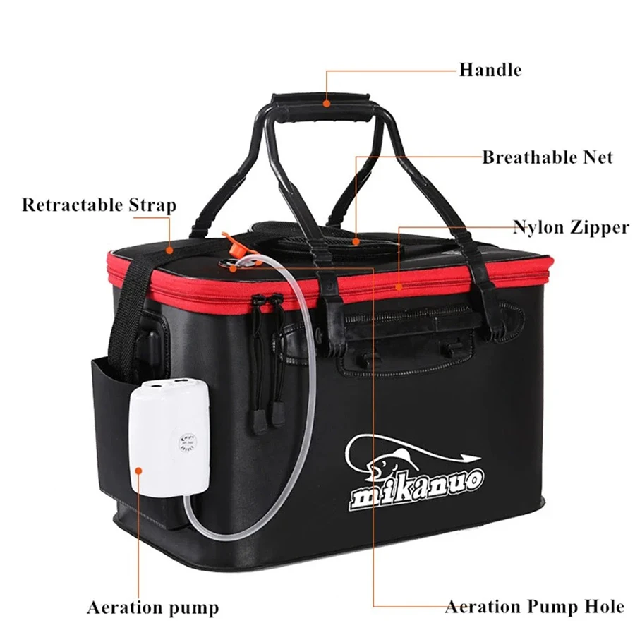 Tragbare Angeltasche, zusammenklappbarer Angeleimer, lebende Fische, Box, Camping, Wasserbehälter, Pfanne, Becken, Angelgerät, Aufbewahrungstasche – Detail 3