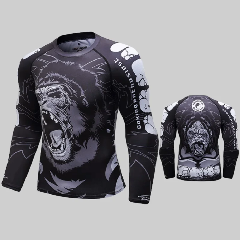 Sublimation Polyester Kickboxing MMA Compression Shirt Cody Lundin No Gi Jiujitsu Rash Guard Men's Long Sleeve T-shirt Gym Wear