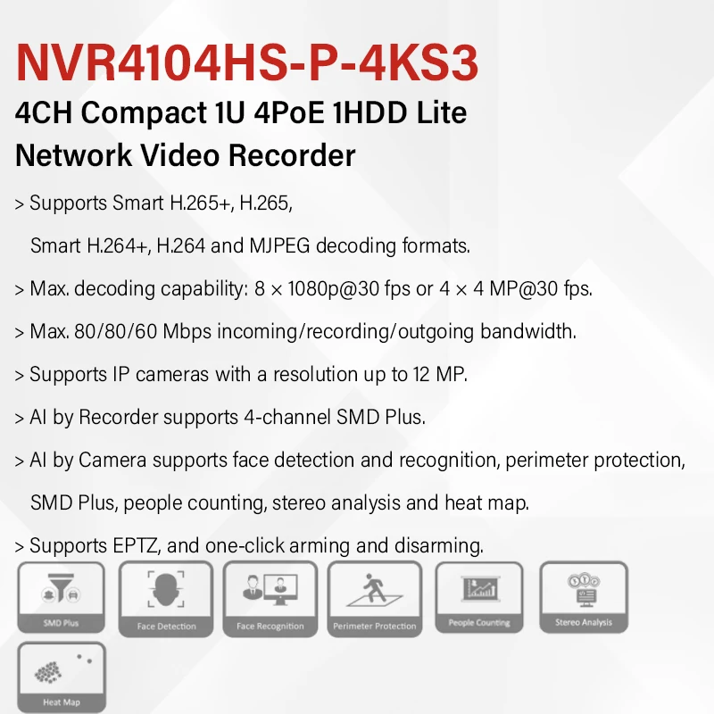 Dahua 4CH 8CH Video Recorder 4PoE 8PoE 4K NVR NVR4104HS-P-4KS3 NVR4108HS-8P-4KS3 Supports 2MP 4MP 8MP 12MP IP Camera EPTZ SMD