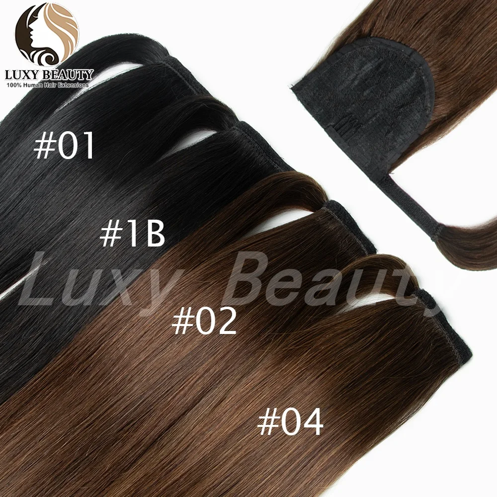 Brown Straight Clip in Hair Ponytail Extensions Human Hair Wrap Around Hairpiece Natural Black Blonde Clip ins High Ponytail