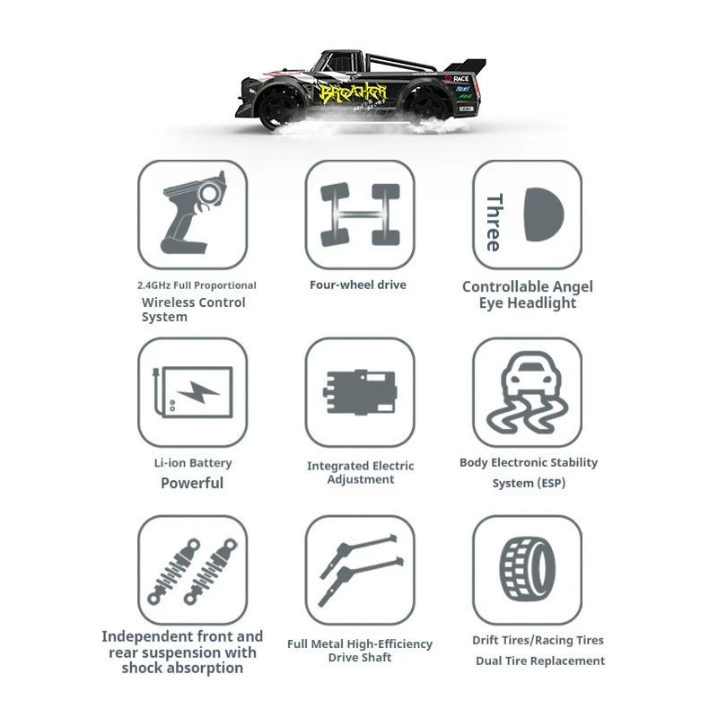 1:16 フルスケール高速4WD RCドリフトカー - モデル1601 1603 1604 1607 子供向けリモコン玩具