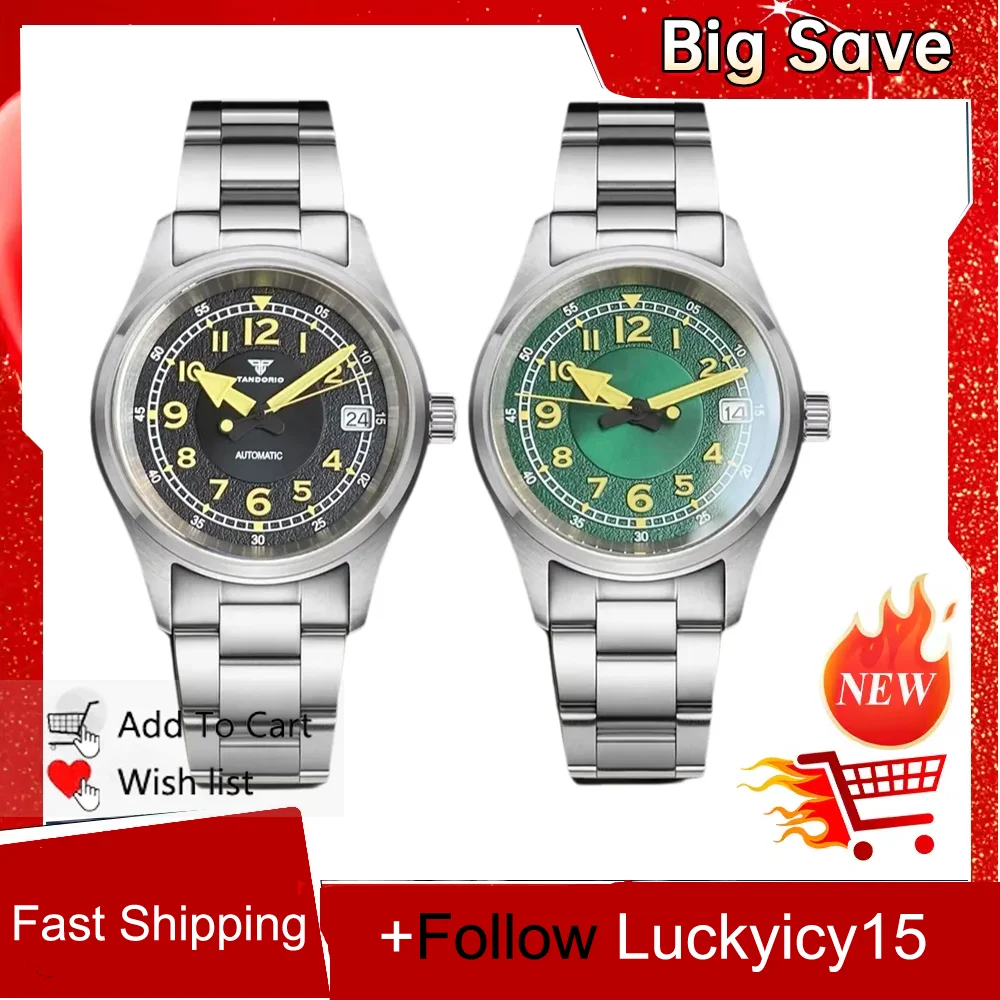

Sunburst Vintage Super Lume Dial 36 мм NH35 Автоматические военные полевые часы-пилот для мужчин с сапфировым стальным браслетом Желтая стрелка 20 бар