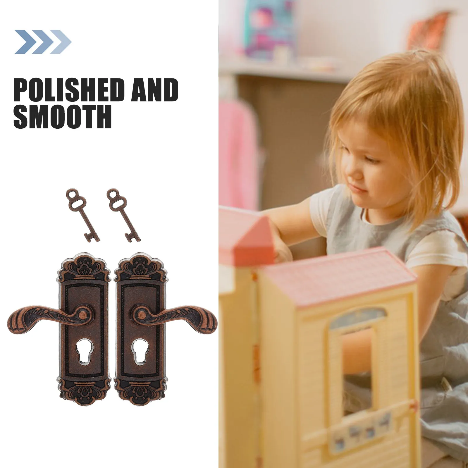 2Pcs Miniature Door Handles 1:12 Scale Zinc Alloy Vintage Style Metal Door Knob Set for Dollhouse Furniture Mini House Decor