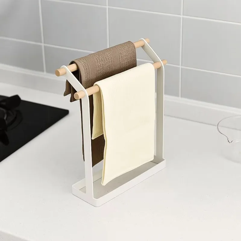 Toallero de pie, metal duradero, soporte vertical simple y estable para toallas, colgador de paños de cocina, doble barra.