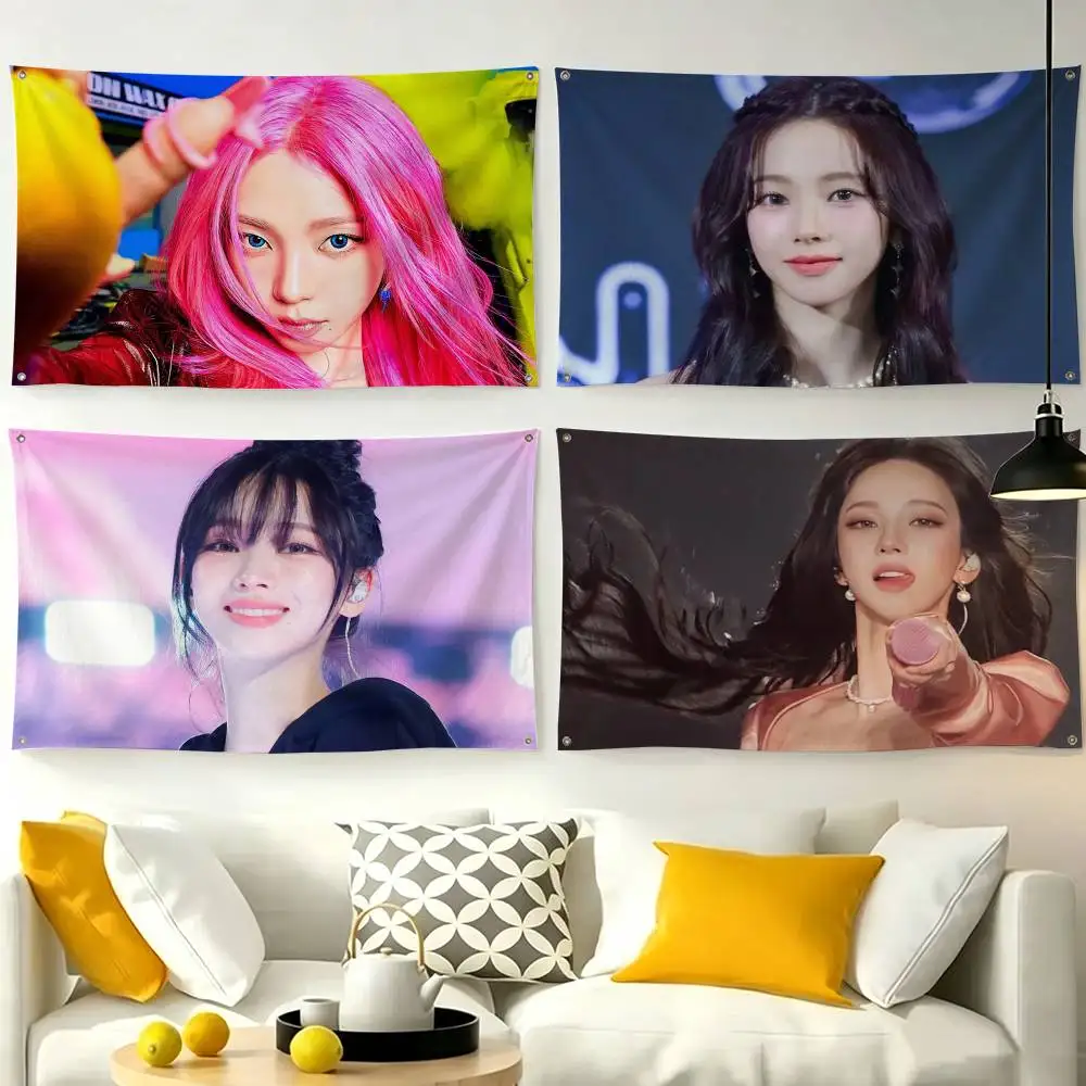 A-AespaS-K-karina Kpop Girl   Flags Wall Hanging Tapestry Outdoor Garage Room Decorative flag Background Blanket