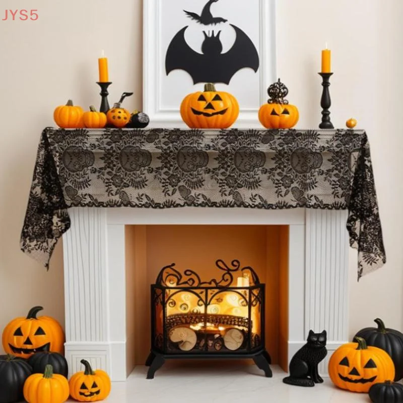 Camino de mesa de encaje negro para Halloween, decoración de mesa de Halloween, camino de mesa suave con calavera, decoración para fiestas navideñas, bandera de mesa