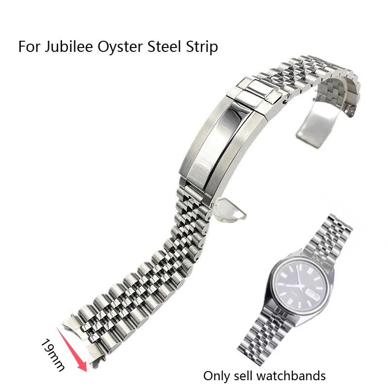 19mm Silver Brushed 904 Stainless Steel Jubilee Oyster Curved End Watch Band for SKX5 Sxns80 Snxs79 Snxs79k Snxs77k Snxs73 Strap