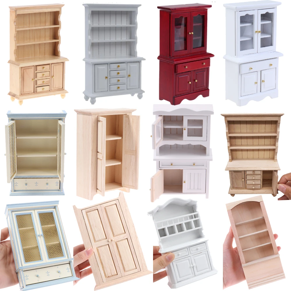 

Wooden Miniature Chinese Classical Wardrobe Mini Cabinet Bedroom Furniture Kits Home & Living For 1/12 Scale Dollhouse