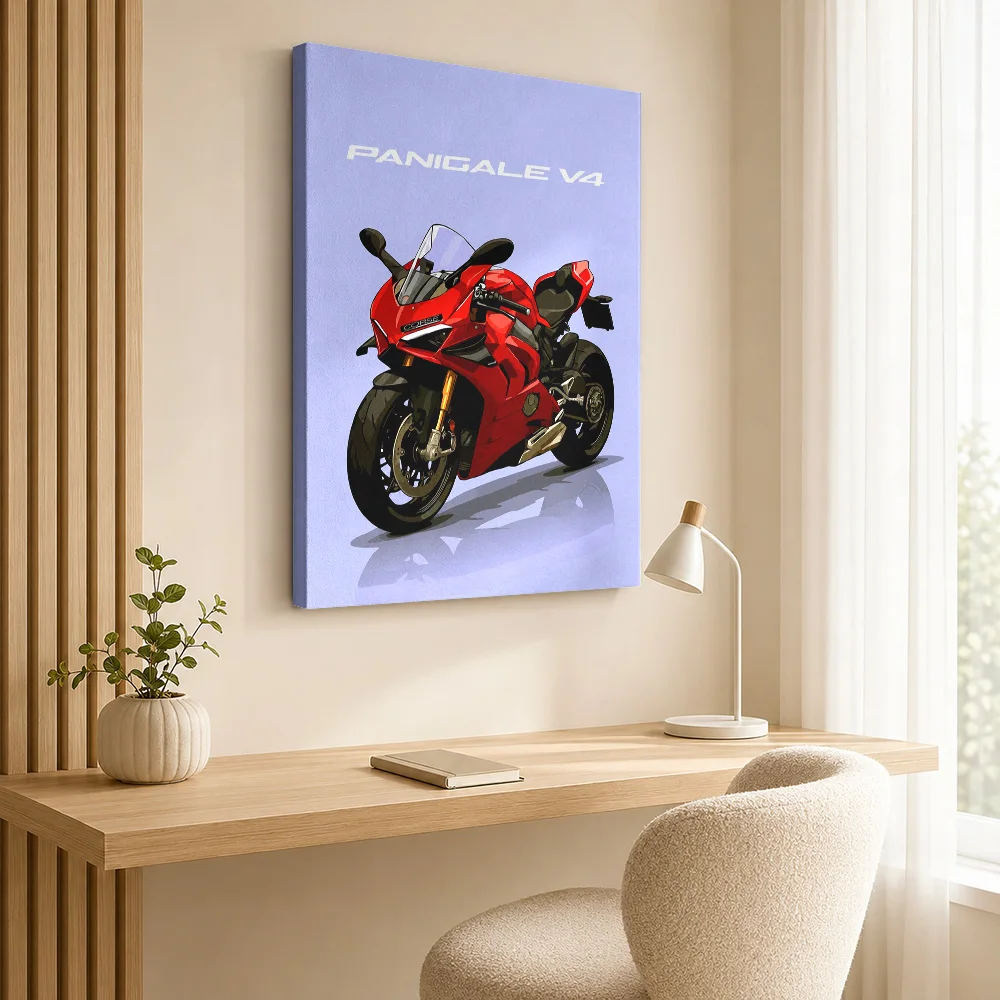 Italian Panigale V4 Motorcycle Canvas Poster Personalized Photo Bold Contours And Flat Colors Wall Art For Garage Biker Gift