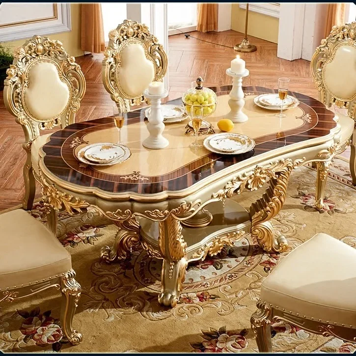 All solid wood square table champagne gold oval 1.8 meters long table dining table and chair combination dining room furniture