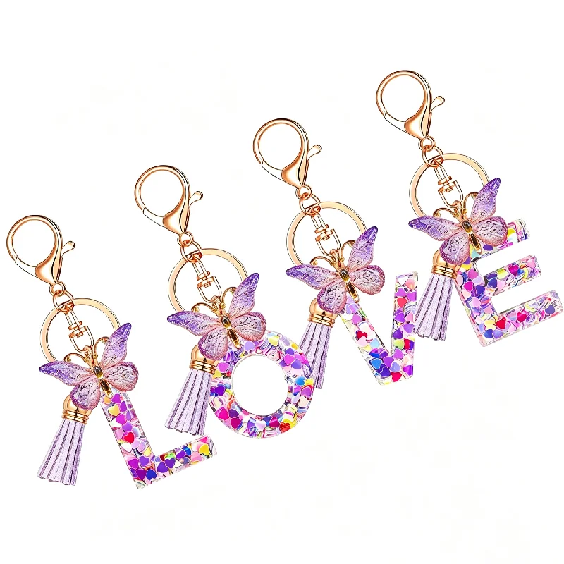 1pcs Metal Keychain Keyrings Letter Butterfly Charms Tassel Rotating Buckle Lobster Clasps Hooks Key Chains For Jewelry Findings