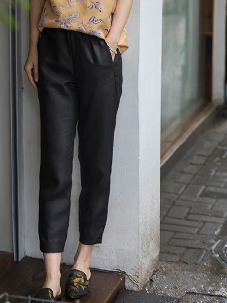 

Eihui Bla Chinese Sle Straight Leg Pants Women's Slimming Trousers Fraant Cloud Silk Spring Summer Faion Ladies' Clot...