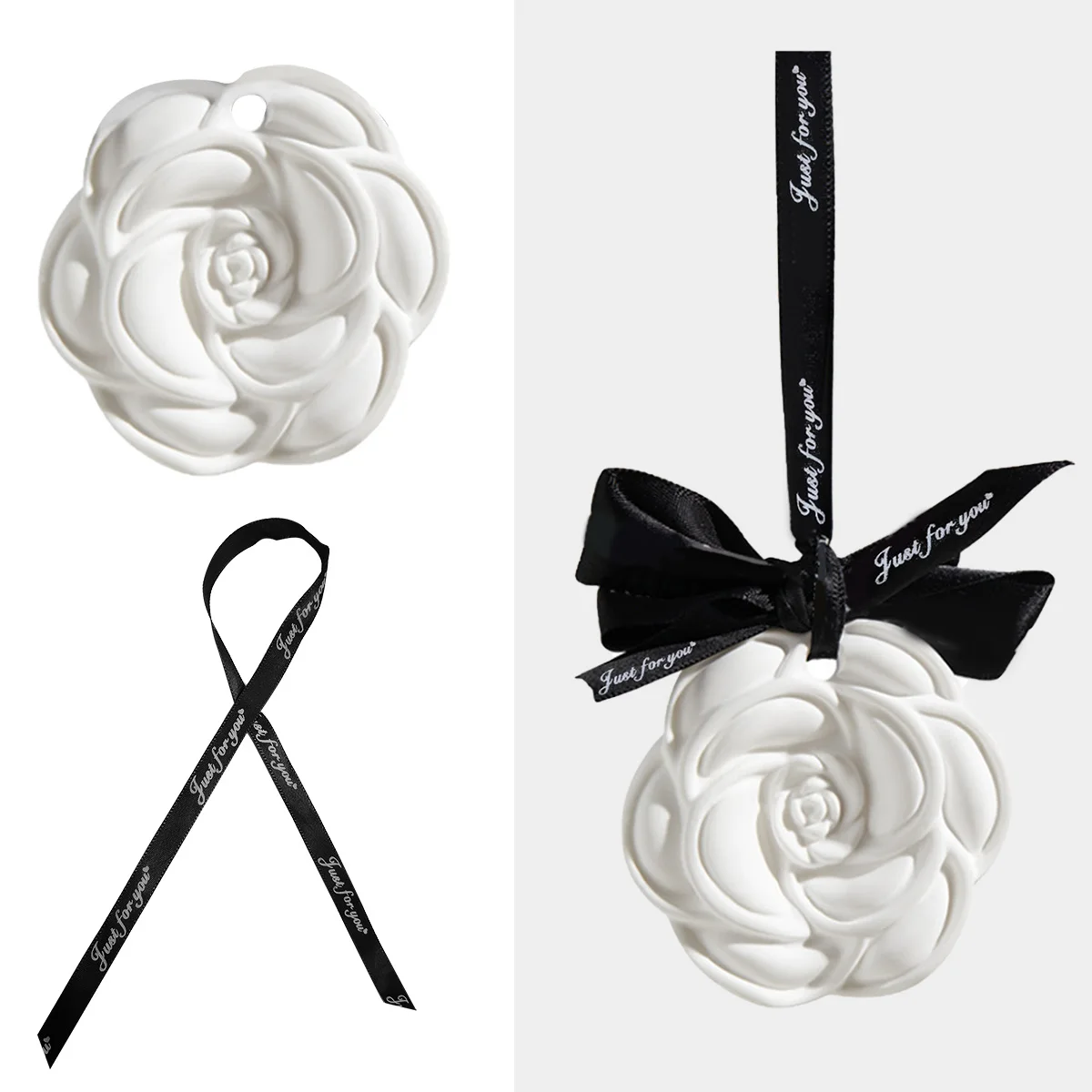 Indoor Ceramic Stone Fragrance Diffuser Hanging for Home Use Solid Light Car Aromatherapy Camellia Pendant Decoration