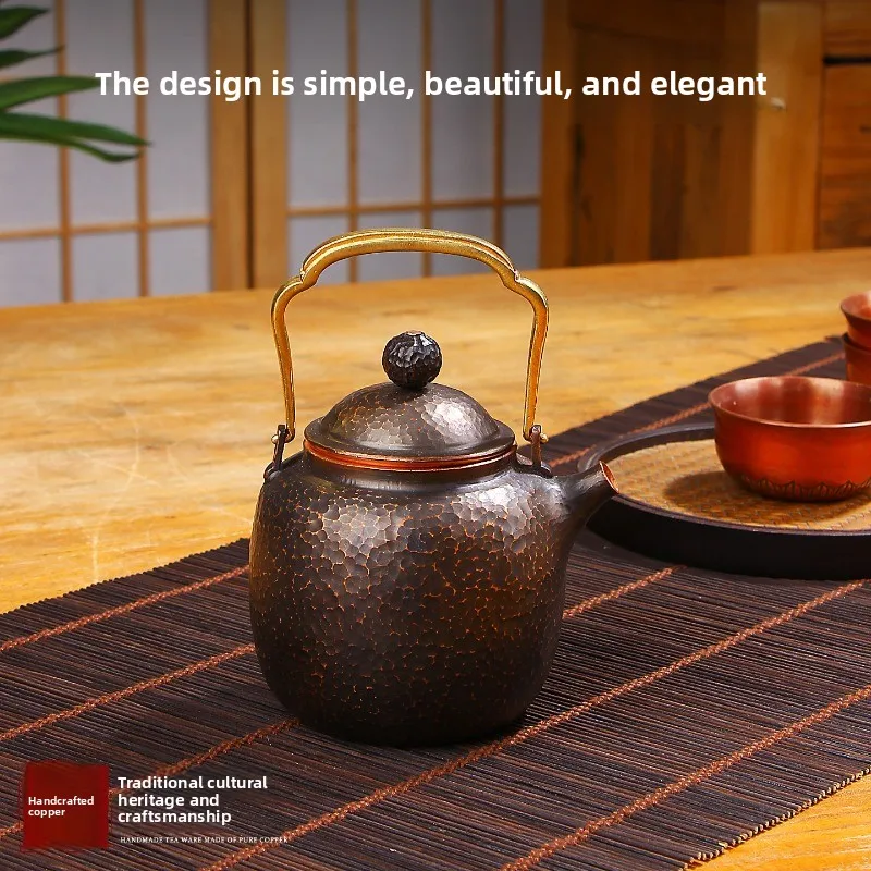 Purple Copper Teapots Hand Pounded Chinese Tea Kettles Boiling Tea Boiling Water Kettle Vintage Lifting Beam Kung Fu Tea Set