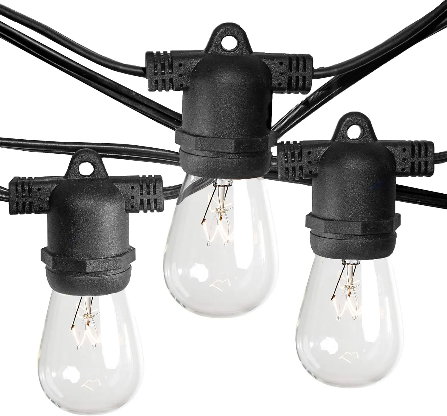 volution, Inc. 100 Foot Commercial Grade Outdoor String Lights (100 Foot 50 Socket, S14 11 Watt Clear Light Bulbs)