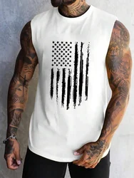 Summer Daily Casual Men's Loose Sleeveless T-shirt Outdoor Fitness Sports Men's Tank Top Street Fashion USA Flag Print Men's Top