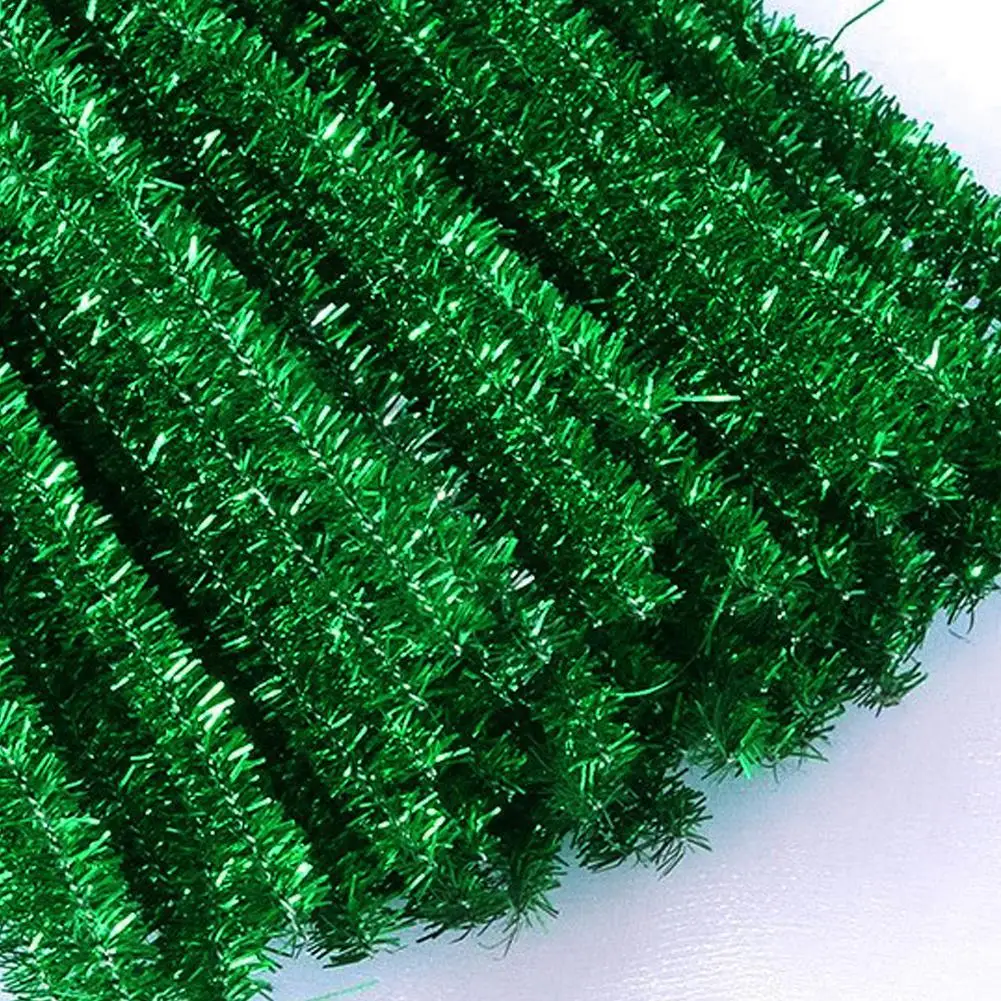 100 ชิ้น Glitter Chenille ลําต้นท่อทําความสะอาดตุ๊กตา Tinsel ลําต้นแบบมีสาย Sticks DIY เด็กการศึกษาหัตถกรรมอุปกรณ์และของเล่นหัตถกรรม
