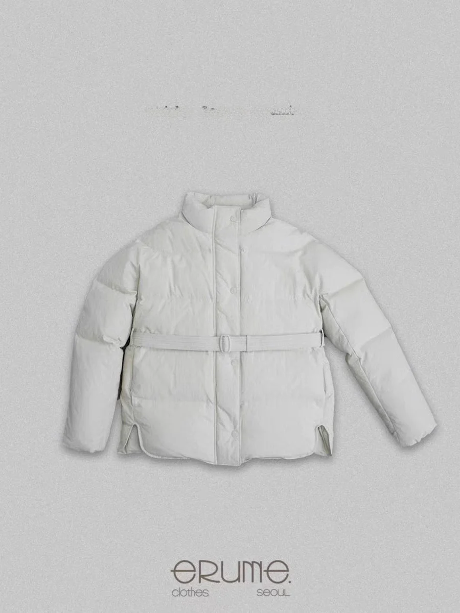 Women's ort Puffer Jaet Stand Collar Waist Cinched Bread Sle Warm Outerwear Loose Fit Commute Sle Nylon Fabric