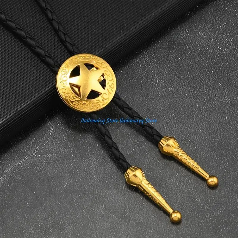 573B Lightweight PU Leather And Alloy Bolo Tie Necklace Cord For Everyday