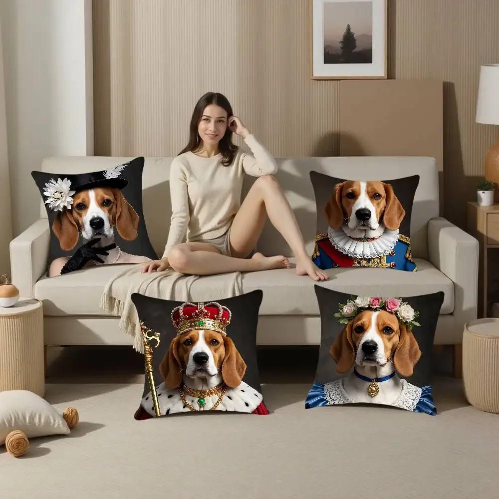 Renaissance Royal Beagle dog Pillow Case Square Double‑Sided Print Cushion Case For Sofa Home Bedchamber Decor Gift
