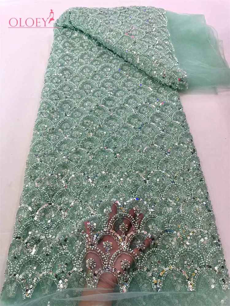 OLOEY Última Novedad en Venta, Tela de Encaje Pesado con Bordado Francés de Alta Gama, Tela Africana Nigeriana con Lentejuelas para Bodas