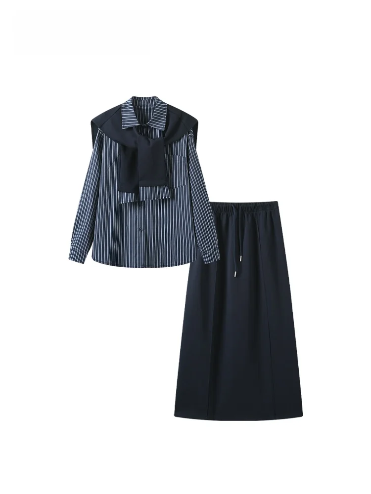 

Комплект из рубашки и юбки больших размеров для женщин: модный весенний наряд с длинными рукавами для полных девушек, создающий элегантный образ