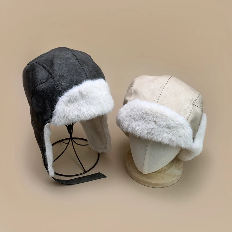 Simple Leather Letter Embroidery Bomber Hats Autumn and Winter Unisex Warm Outdoor Versatile Ear Protection Fashion Pilot Hats