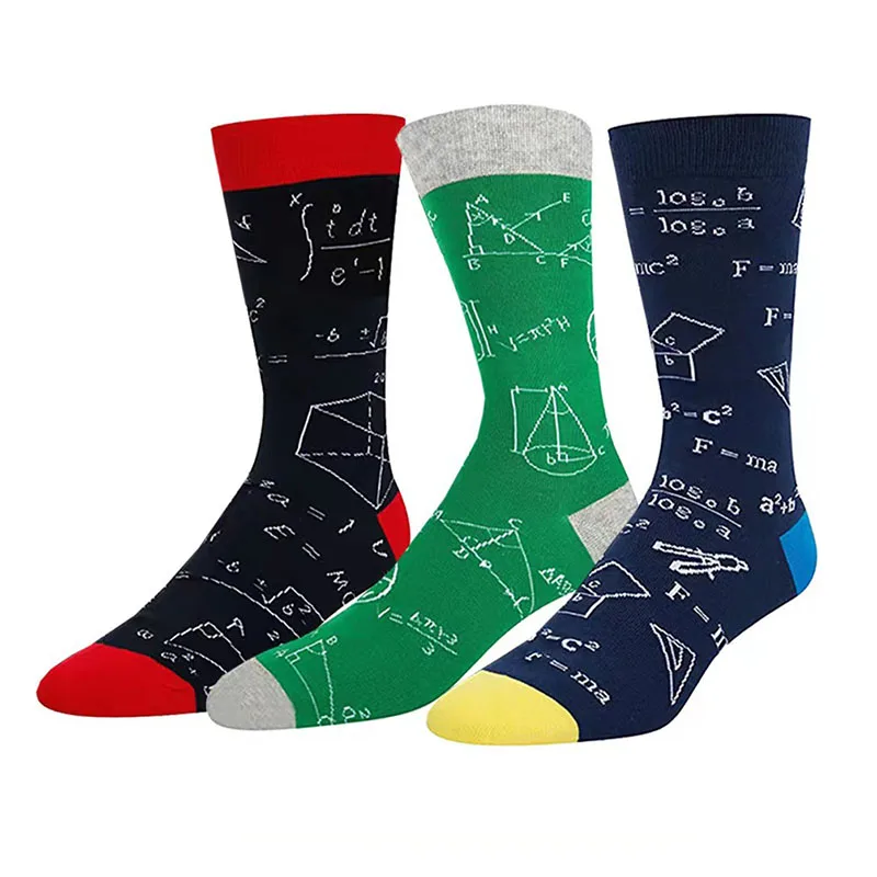 1/3 Pairs Funny Geometry Math Socks Happy Novelty Men Casual Socks Perfect Christmas Gift for Men and Women