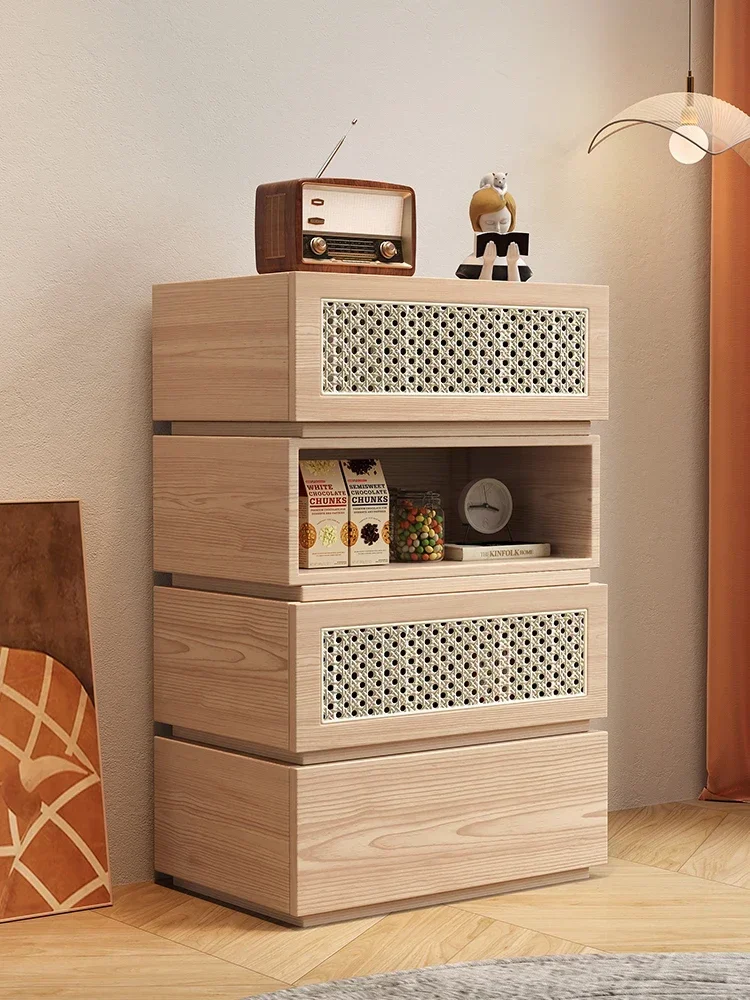 

Nordic Ash Modern Rattan Storage Organizer Living Room Multi-Layer Drawer Display Cabinet