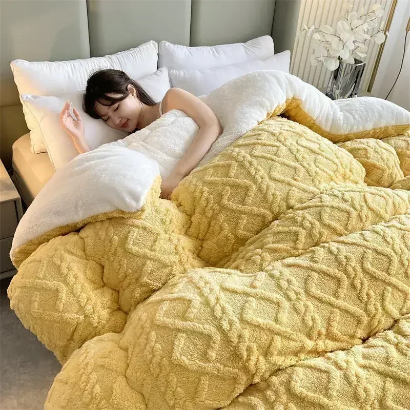 Thicker Warmth Quilt Comforter Soft Super Thick Winter Warm Blanket Artificial Lamb Cashmere Weighted Blankets for Beds Cozy