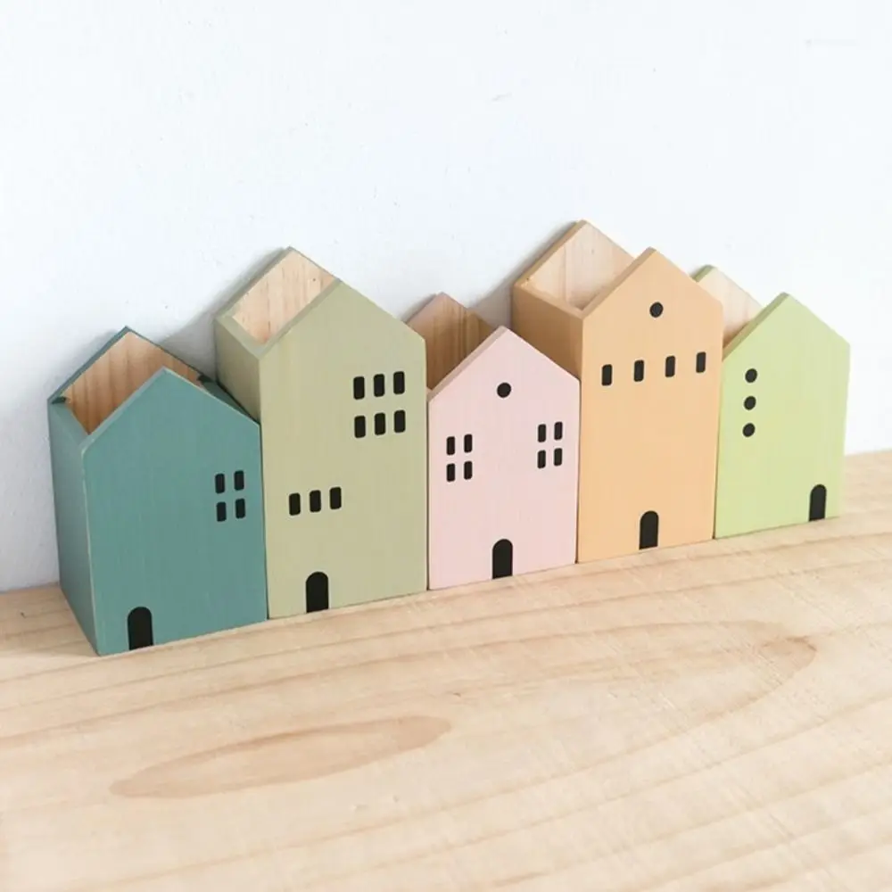 

Cartoon House Pen Holder Wooden Stationery Pencil Container High-End Office Supplies Desktop Storage Organiser Student