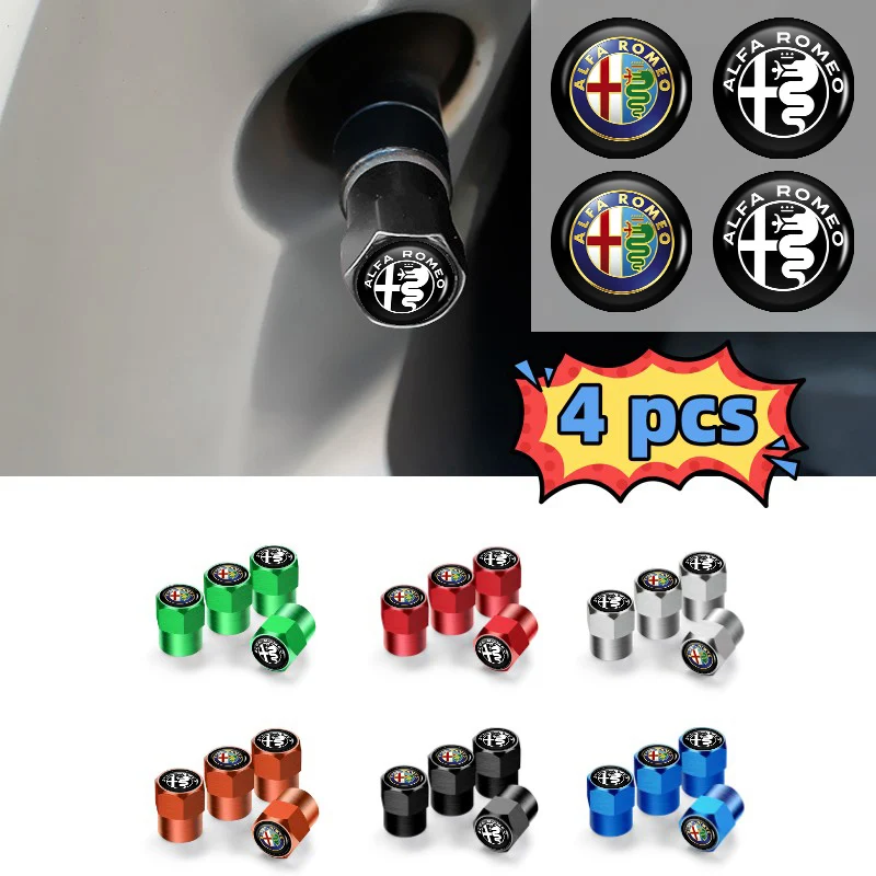 4 Uds. Tapas de válvula de neumático de rueda de coche vástago de neumático Airdust impermeable para Alfa Romeo Giulietta GT 159 147 156 Mito Brera Giulia Spider F1