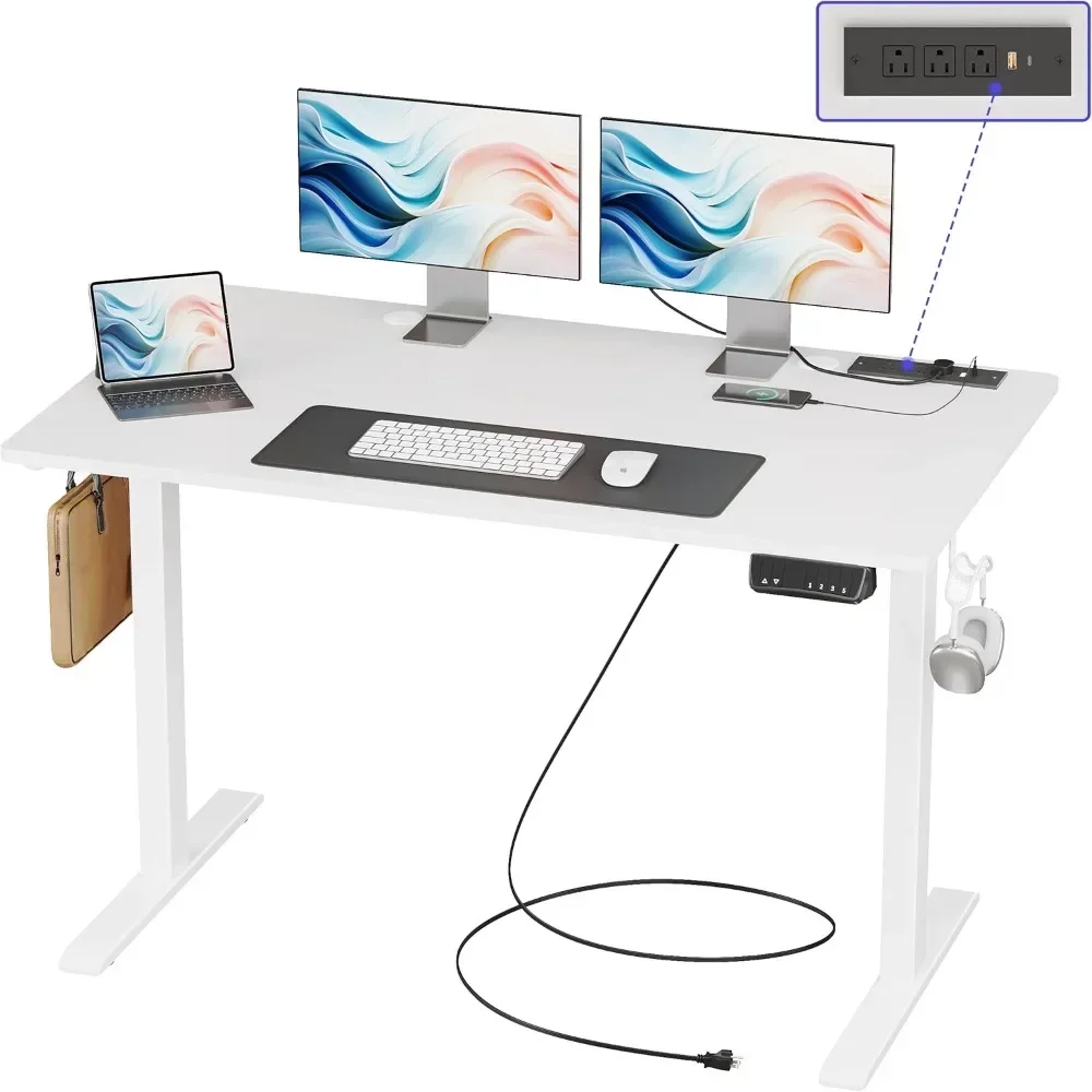 55 x 24 Inches Height Adjustable Electric Standing Desk with 3 AC & USB & Type-C Power Outlets, 4 Memory Heights & Child Lock