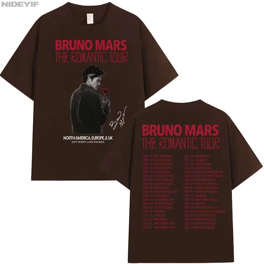 Bruno Mars The Romantic Tour T-Shirt für Herren- und Damenbekleidung, Hiphop-Streetwear-Tops, Baumwolle, 2026, Sommer-T-Shirt – Detail 5
