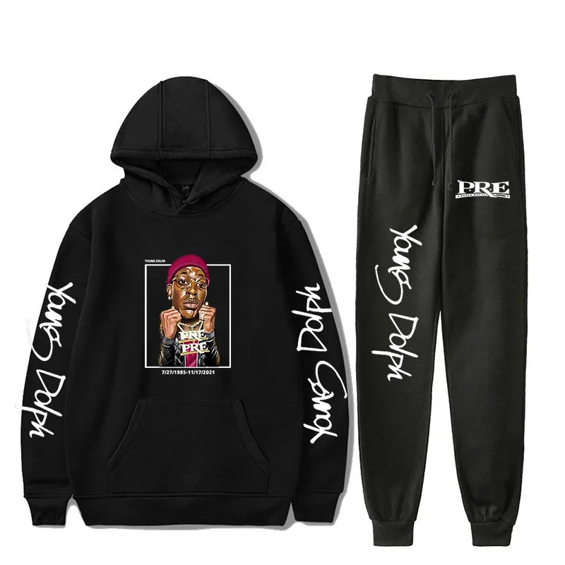 Rapper Young Dolph Men\'s Sportswear Sets Casual Tracksuit Two Piece Set Top and Pants Sweat Suit Male Sporting Suits Streetwear
