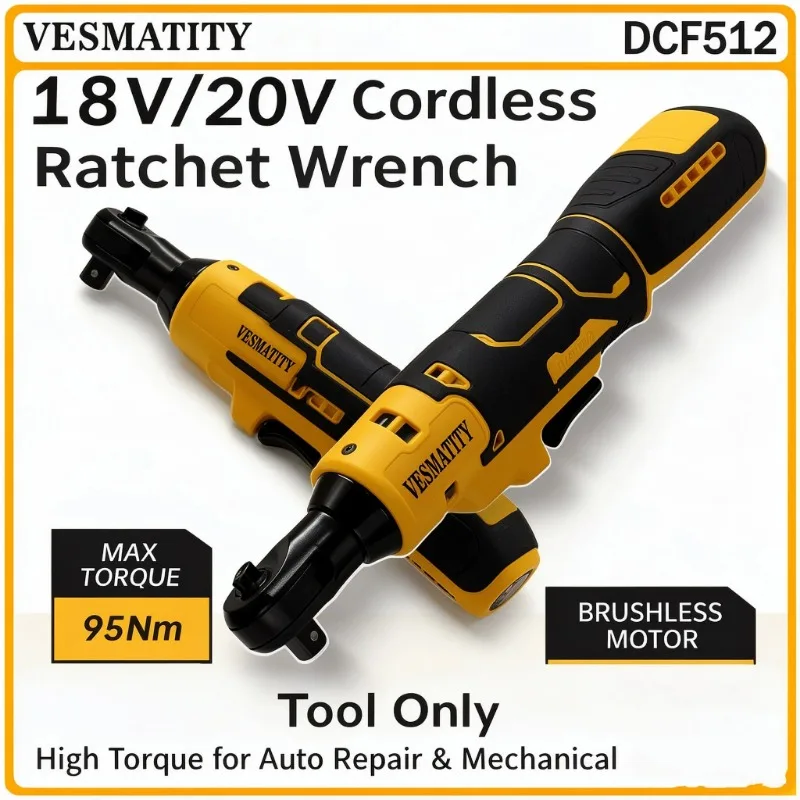 1/2 inch Cordless Brushless Ratchet Wrench 20V Electric Impact Wrench Long Neck Power Tool with LED Light for Furniture Assembly