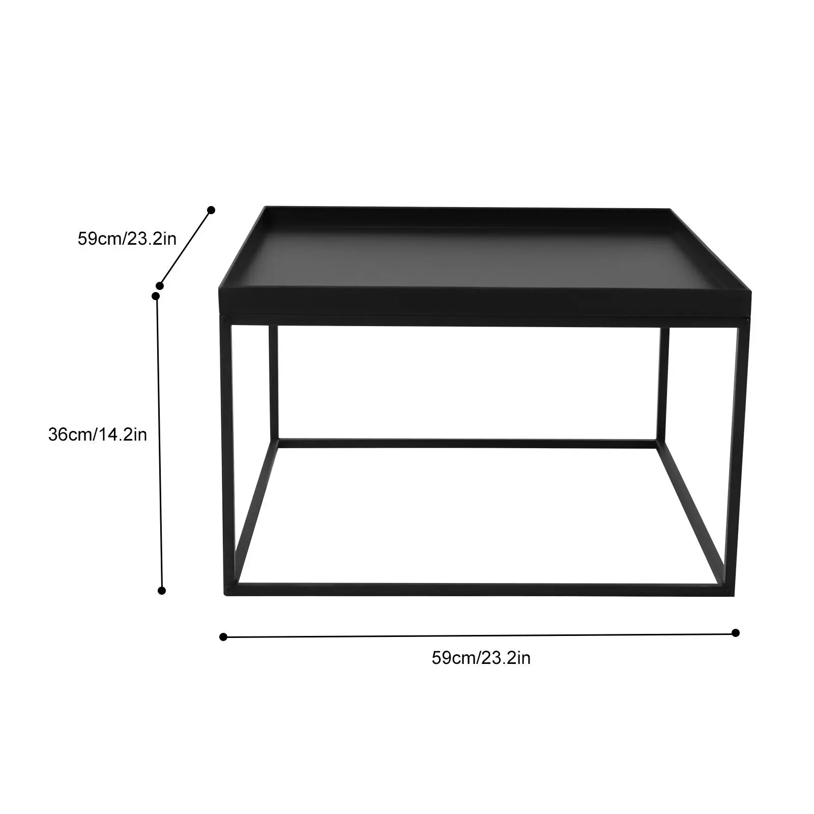 59cm Metal Square Coffee Table End Table/Side Table For Office/Home Matt Black
