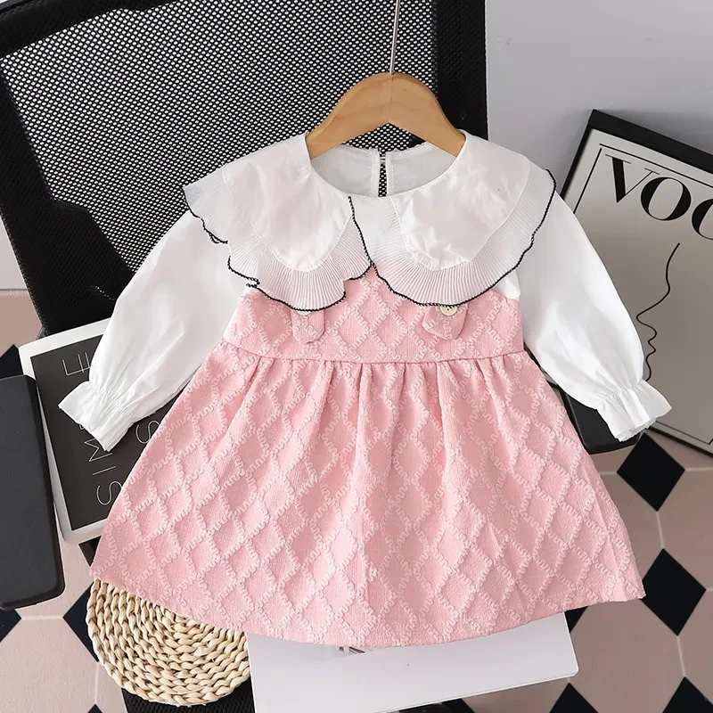

Toddler Baby Girls Dress 2023 Spring and Autumn New Children's Fashion Foreigner Long Sleeve Polo Neck Dress