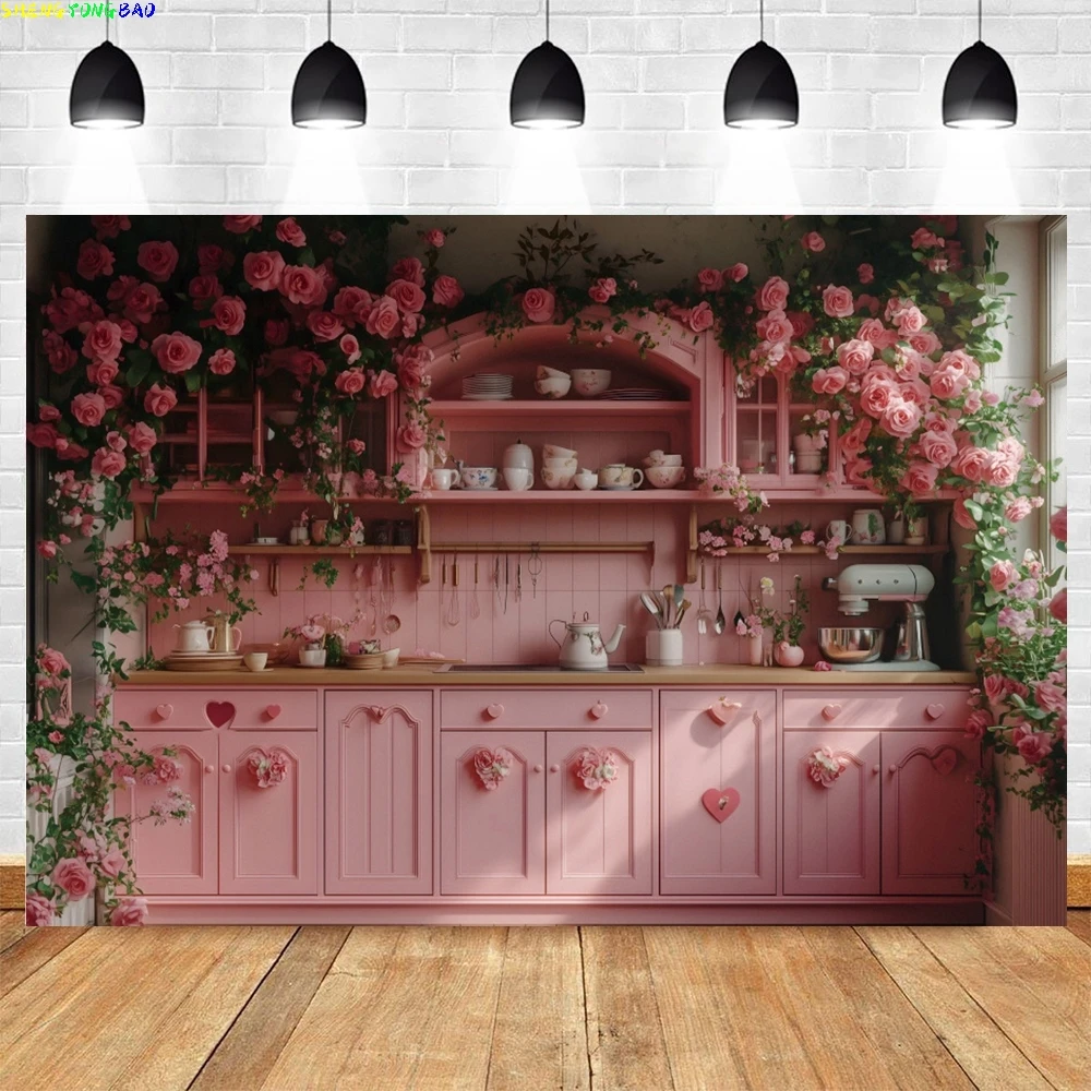 Valentine's Day Photography Background Flower Floral Romantic Kitchen Cafe Party Decor Artistic Portrait Backdrop Photo Studio
