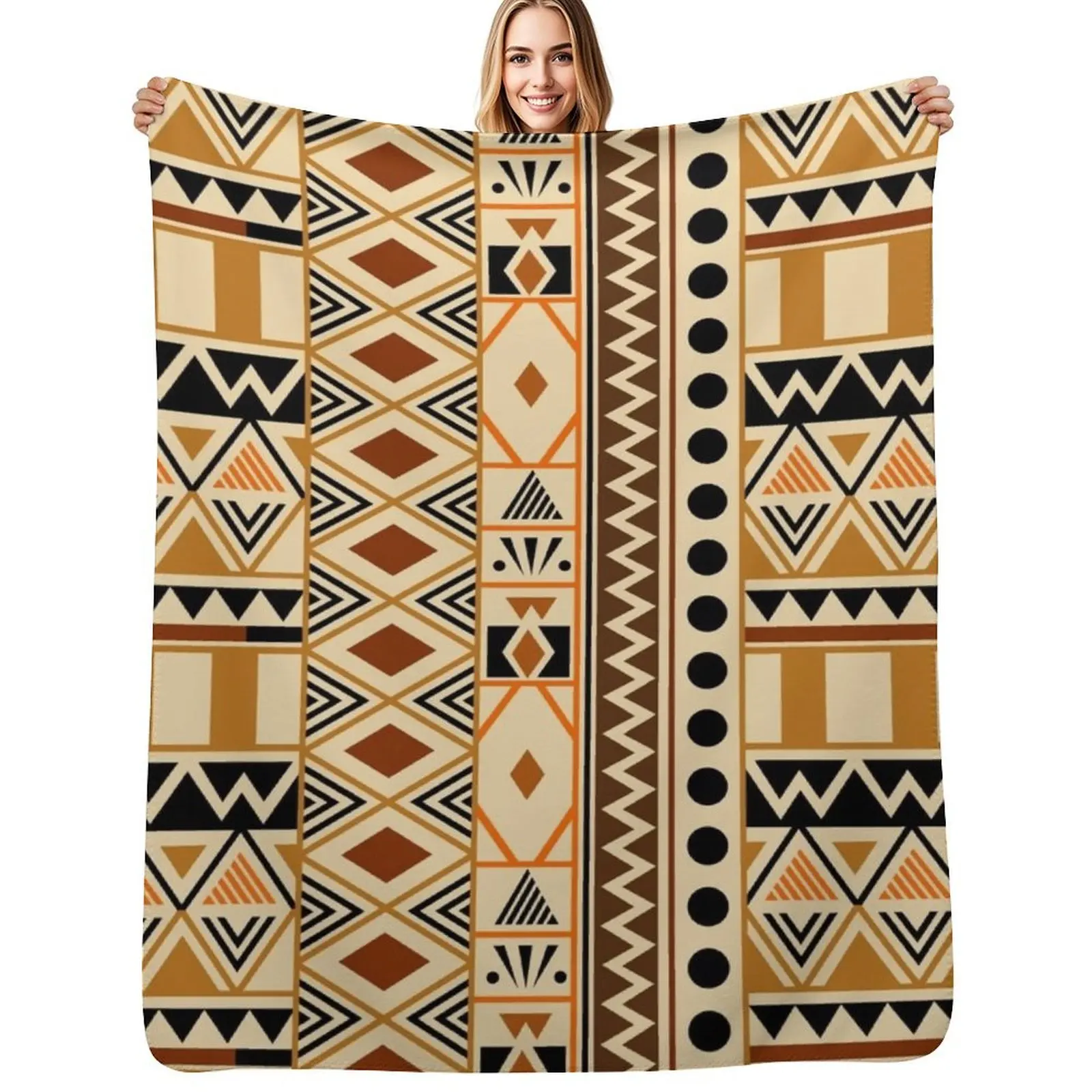 Geometric African Tribal Pattern Throw Blanket Durable Warm Blanket for Daily Home Use