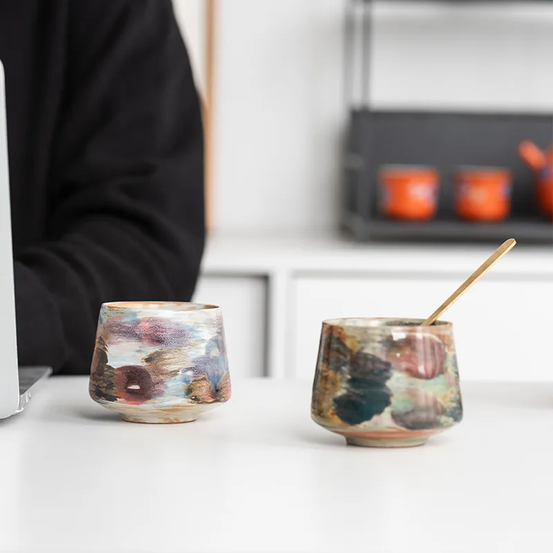 Fancy retro ceramic teacup Creative latte cup Coffee cup Japanese breakfast milk cup Light luxury net red water mugs gift