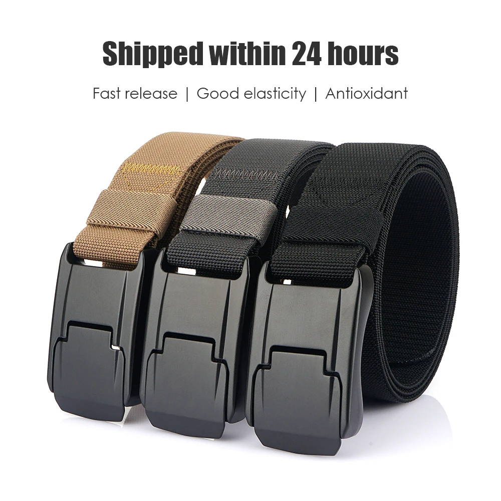VATLTY Simple Men's Elastic Belt Matte Metal Buckle Quick-Release Tactical Outdoor Waist Belt Tight Genuine Nylon Stretch Girdle